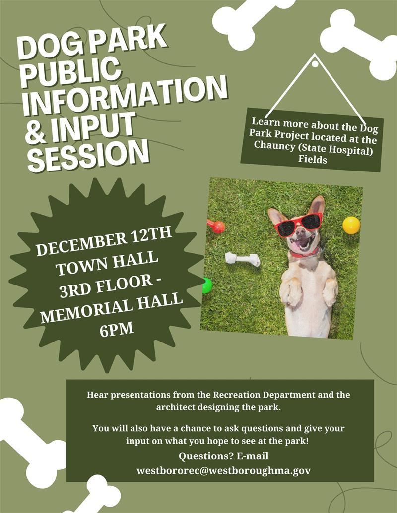 Dog Park Flyer Info Session 12.12.23 Memorial Hall 630PM